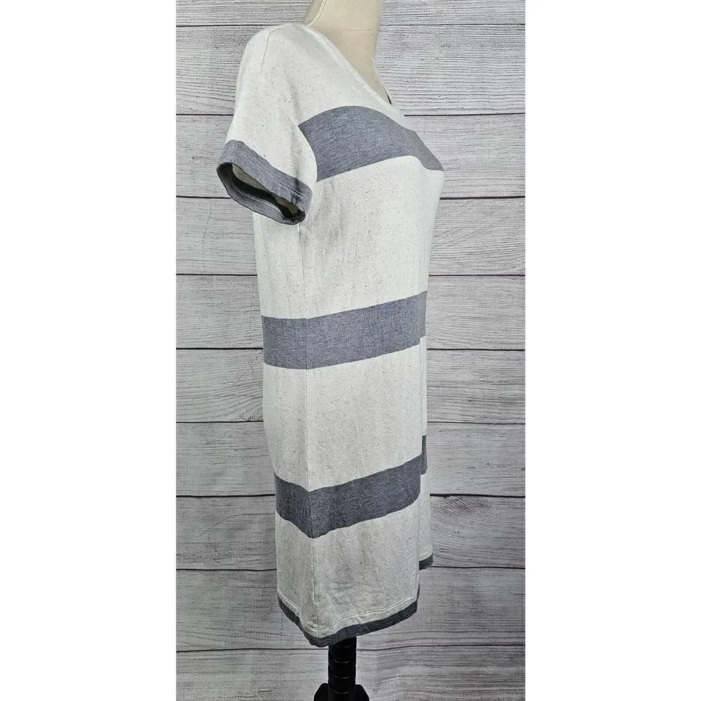 Lou & Grey Soft Striped Tee Shirt Dress Grey and Off White Size Small - Picture 5 of 8